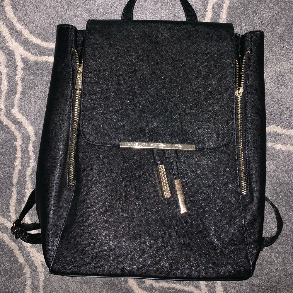 Black faux leather backpack